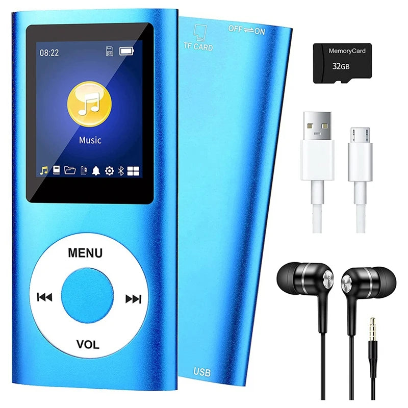 MP3 Player | Blue | With Bluetooth 5.0 | Music Player With 32GB TF Card | FM,Earphone | Portable Hifi Music Player
